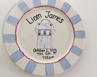 Personalized Birth plate, Baby girl plate, Baby boy plate, Birth announcement plate, Ceramic Birth plate, Hand painted child's plate
