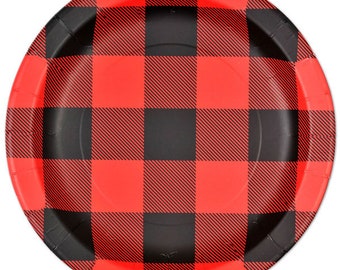 Sale 8 LUMBERJACK LARGE PLATES Lunch Dinner Birthday Buffalo Check Checkered Tableware Black Red Plaid Theme Sale 8 LUMBERJACK LARGE PLATES Lunch Dinner Birthday Buffalo Check Checkered Tableware Black Red Plaid Theme