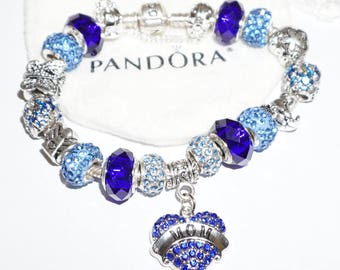 Authentic Pandora Bracelet - Beautiful In Blue "Mom" Theme