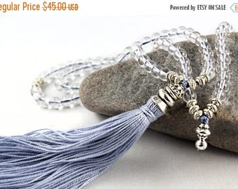 LATE SHIP SALE Quartz Mala, Mala Beads, Prayer Beads, Gemstone Mala Beads, 108 Mala Beads, Tassel Mala, Tassel Necklace, Crystal Mala, Yoga
