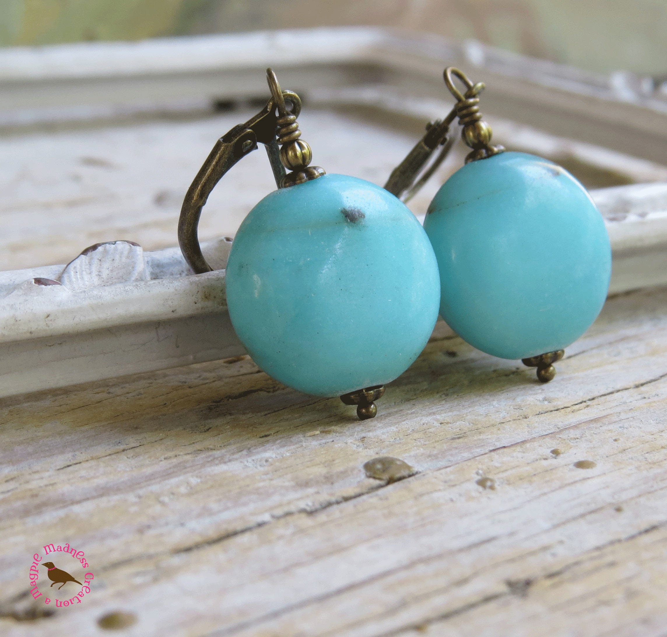 Sky Blue Jasper Earrings Vintage Bronze Sky Blue Jasper