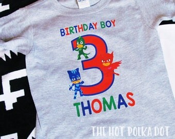PJ Mask Birthday Boy Shirt, Personalized Name and Age PJ Mask Birthday Shirt, Toddler Youth Boy PJ Mask Birthday Party, Boys Custom Birthday