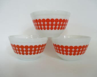 Vintage Pyrex Orange Dot Mixing Bowl - Kitchenware - Kitchen Decor - Orange Polka Dots - #401 - 1-1/2 Pint - Studio Decor - Craft Room Decor