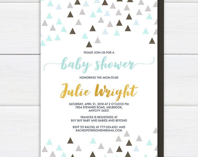 Geometric Abstract Triangle Pattern Baby Shower Invitation in Soft Pastels, It's a Boy, Oh Baby, Baby Shower Printable Invitation