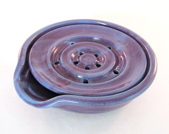 Purple Soap Dish - Draining Soap Dish - Drain Tray - One Piece Soap Saver - Kitchen or Bath - Handmade Pottery - Pottersong - Purple