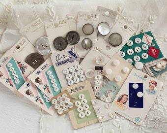 Vintage Mother of Pearl Buttons - 80 White and Smoky Shell Buttons on 22 Cards