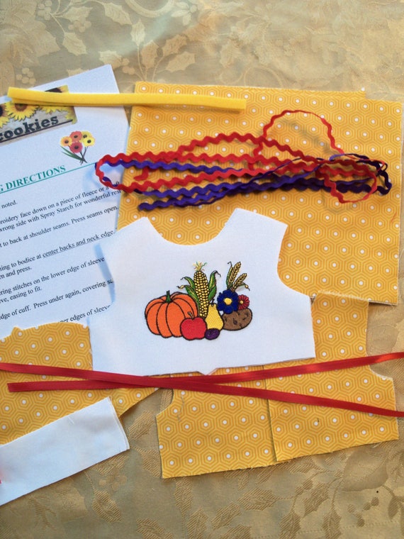 Back to School! 18" Size/ Complete SEWING KIT to Make Embroidered Fall Dress for 18" American Girl Dolls