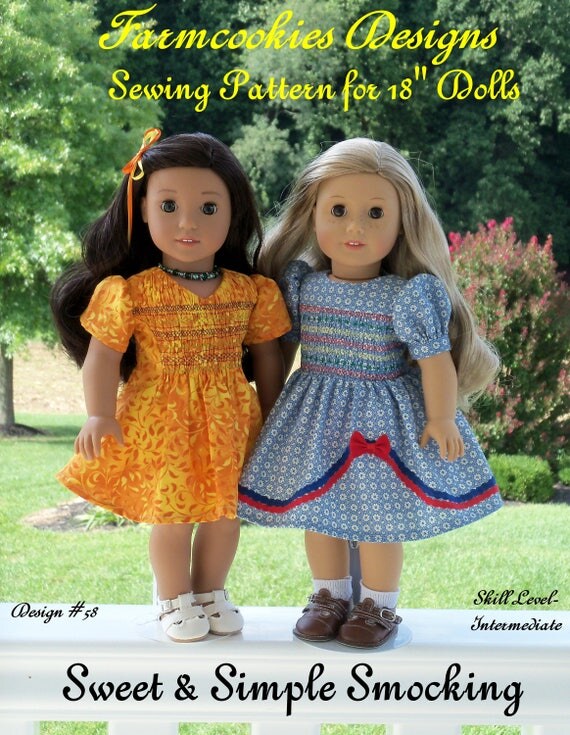 New!! 18" American Girl® Size Printed Sewing Pattern: SWEET and SIMPLE SMOCKING /Pattern for 18" American Girl ® Dolls