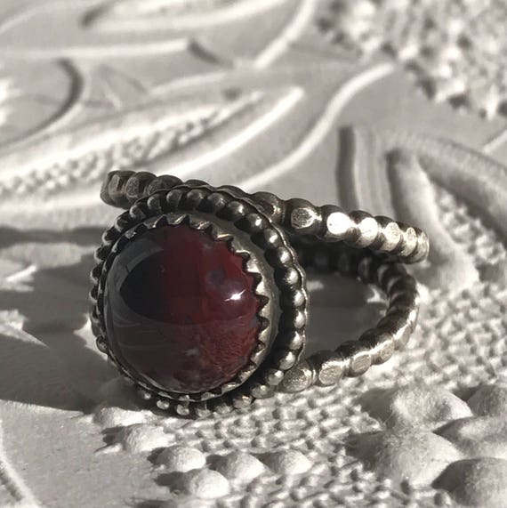Red Moss Agate and Sterling Silver ring.