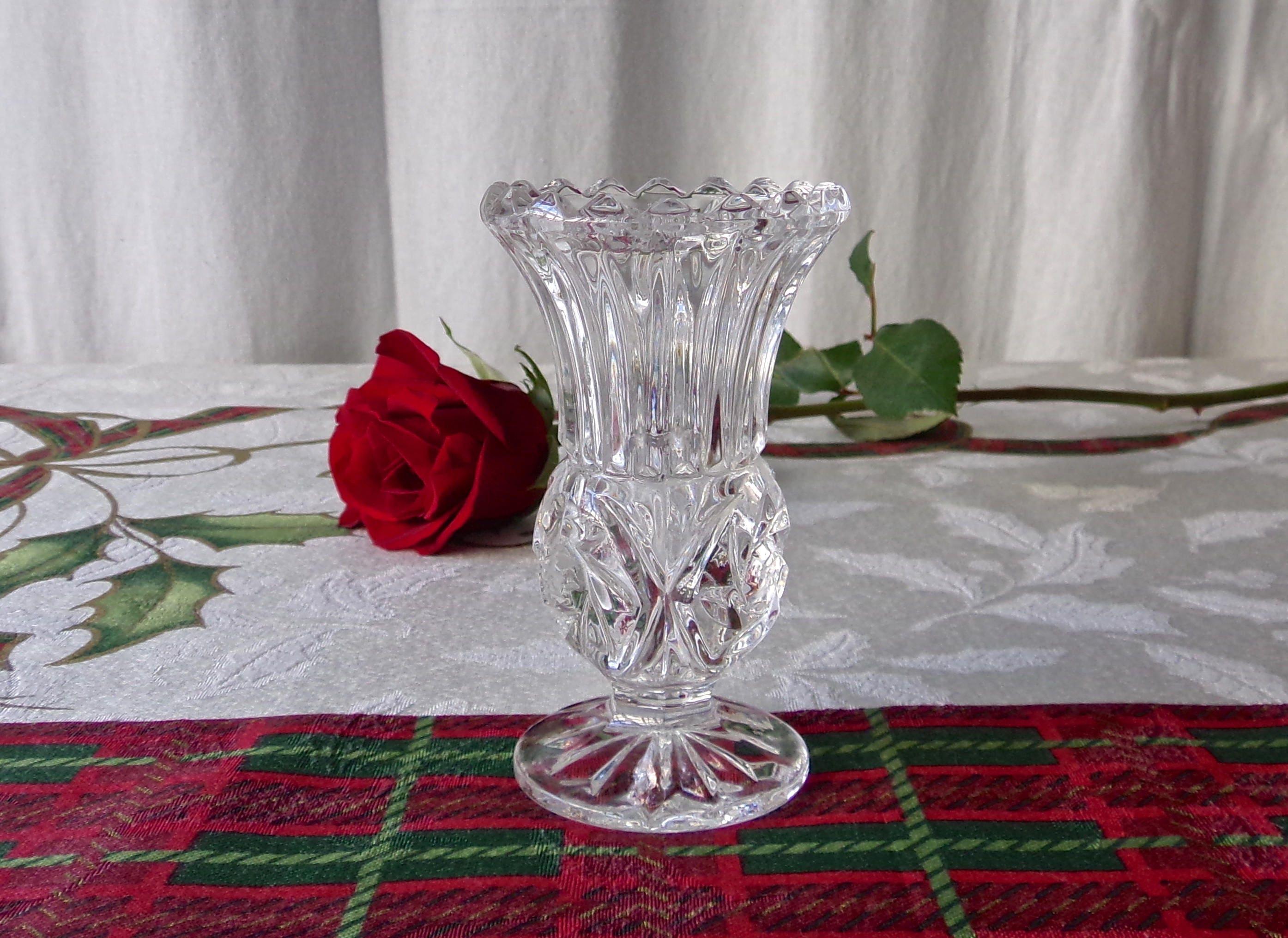 Vintage Crystal Pedestal Bud Vase Starburst Miniature Pedestal