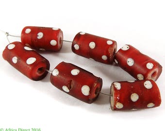 6 Red Whitehearts Venetian Trade Beads Skunk Cylinder Africa 109645
