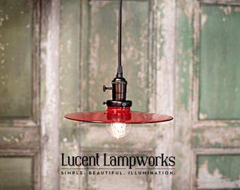 Lighting Pendant with Red Flat Shade - 10 Inch