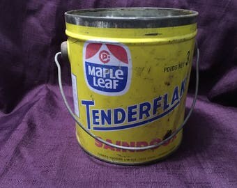 1950s Maple Leaf Tenderflake Pure Lard Metal Tin 3 Lb Bucket Kitchen Collectibles Canada Packers At Everything Vintage USA Shipping's On Us!