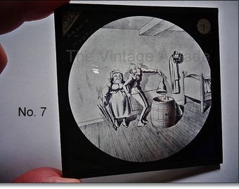 Magic Lantern Slide, Victorian Glass Slides, Victorian Toys, Mr. & Mrs. Brown and the Mouse, Lantern Slides No. 7