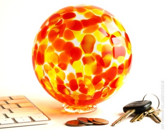 Hand Blown Glass Float with Large Transparent Hot Color Dots