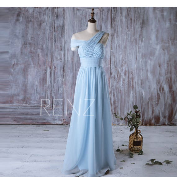 Bridesmaid Dress Light Blue Chiffon Maxi DressLong Blue