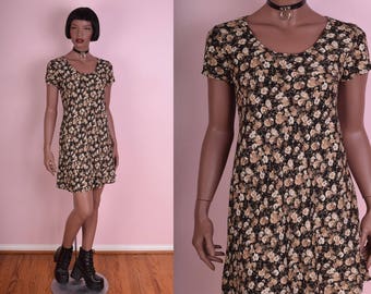 90s Floral Print Mini Dress/ Small/ 1990s/ Short Sleeve