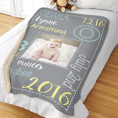 Custom Baby Sherpa Blanket New Baby Announcement Throw Baby