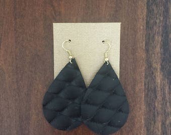 Black Quilted Leather Earrings