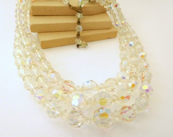 Vintage Layered Multi-Strand Crystal Bead Rhinestone Clasp Choker Necklace DD43