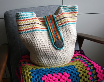 Crochet pattern, Boho summer basket, crochet color bag pattern, boho crochet purse pattern 261 Instant Download