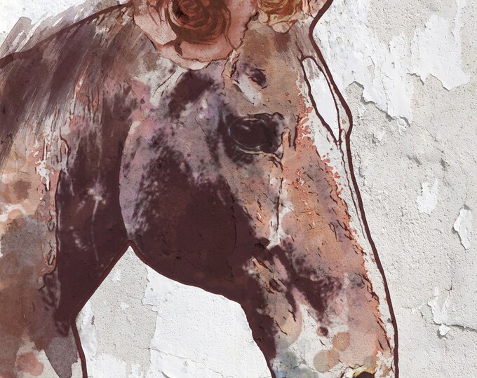 Rosie Horse 6. Extra Large Horse, Horse Wall Decor, Brown Rustic Horse, Large Contemporary Canvas Art Print up to 72" by Irena Orlov