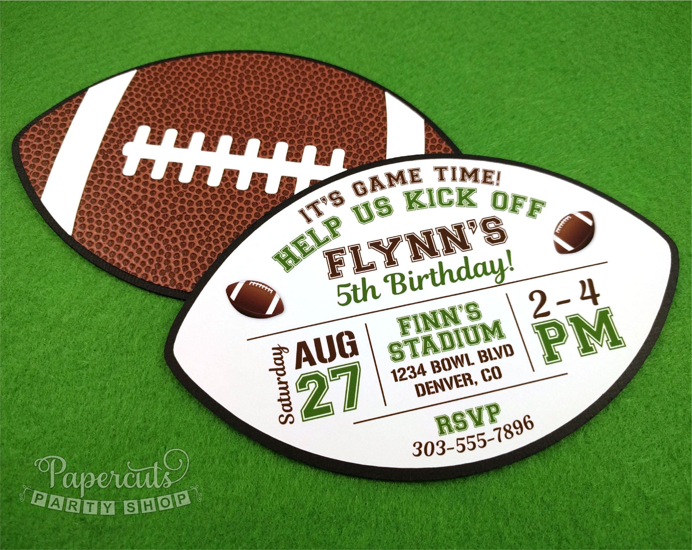 Football Theme Birthday Party Invitations Personalized