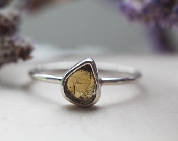 Tourmaline Silver Ring, Engagement Ring, Delicate Everyday Ring, Minimal Silver Ring, Birthstone Ring, Natural Gemstone Ring, Yellow Ring