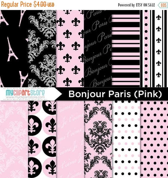 30% OFF - Digital Paper - Bonjour Paris (Pink) - Instant download Il_570xn