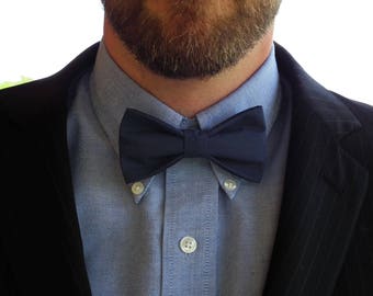 Men's clip-on NAVY bow tie, blue clip on groomsmen necktie, pre-tied bow tie, made to order