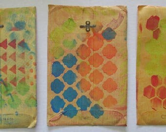 altered vintage manila envelopes 5x7.5 gelli prints art journal pages scrap book