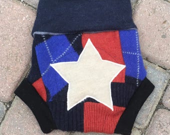 Cloth Diaper Cover, Wool Soaker, Shorties, Cloth Nappy Cover - Patchwork Scrappy with a Star Applique - Size Medium