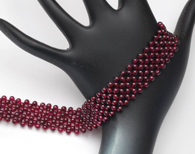 Garnet woven bead Bracelet - maroon red gemstone -pyrope beads-