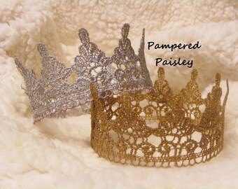 Lace Crowns, Crown Cake Topper, Birthday Crown, Custom size crown, Newborn Crown, boy crown, girl crown, Photo Prop Crown, Baby Lace Crown