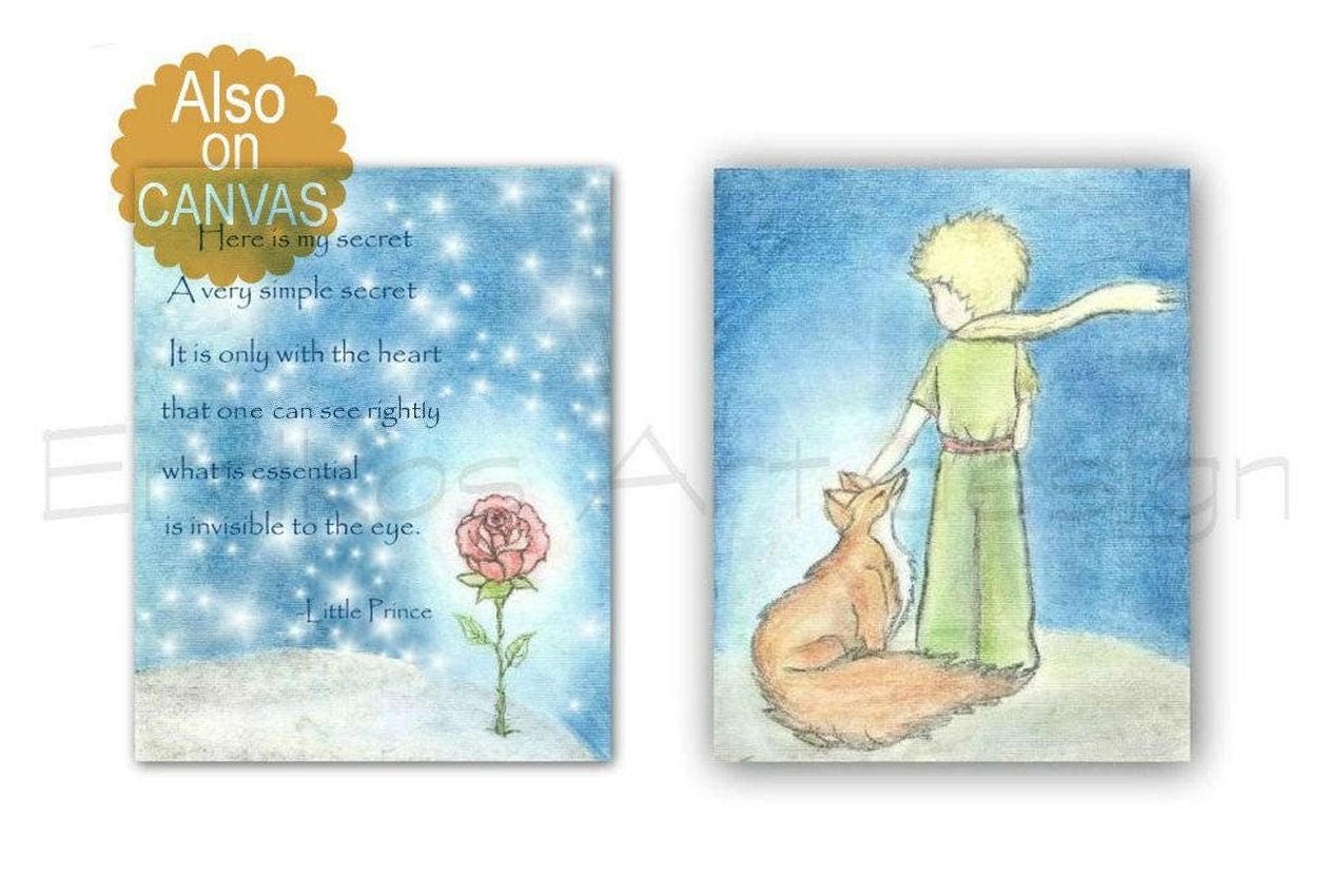 Little Prince Fox rose nursery wall art nursery prints