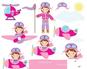 ON SALE INSTANT Download. Aviator girl clip art. Ca_4. Personal and commercial use.