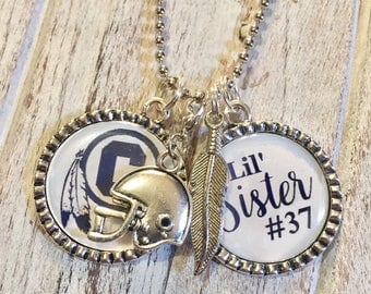 School team logo high school sports charm necklace football mom football aunt