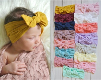 Nylon Bow Headwrap, One size fits all nylon headbands, wide nylon headbands, baby headbands, baby shower gift, soft nylon head wrap