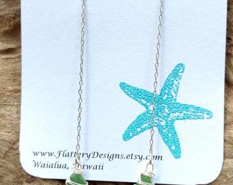 Hawaiian Green Sea Glass Threader Earrings