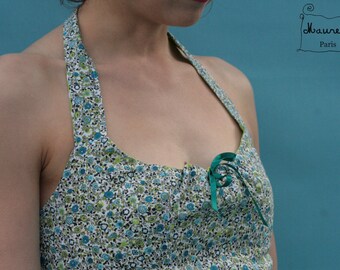 Strapless Halter floral cotton blue/green