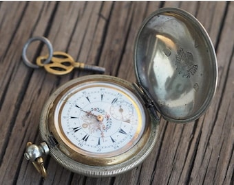 15% off Rare antique British pocket watch "J. Dent London" - 1860's - key winding / Solid silver full hunter case 0.800