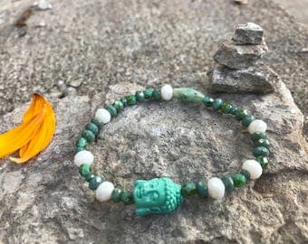 White Jade Buddha Bracelet, yoga, meditation, modest spirit bracelet