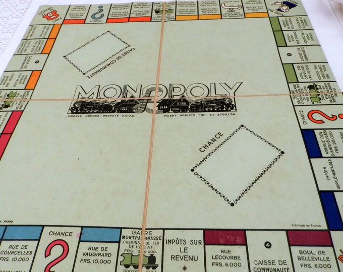 1945 1 st Edition of French Monopoly Complete Board Game of Paris in French with Wooden Parts Made in France, Vintage Game Playing