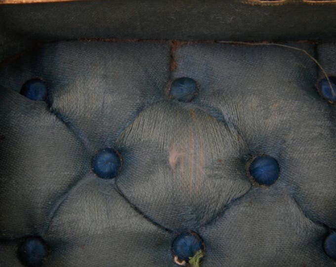 Antique French Beveled Glassed Lid and Gilt Metal Jewelry / Trinket Box with Turquoise Satin Linning, French Country Chateau Chic Decor