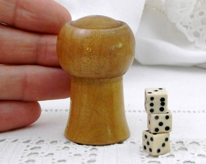 Antique French Champagne Wooden Cork Die Shaker with 3 Bone Dice Inscribed "Bar de L'Epoque" on the Base, Barware Collectable, Cork Box Antique French Champagne Wooden Cork Die Shaker with 3 Bone Dice Inscribed "Bar de L'Epoque" on the Base, Barware Collectable, Cork Box