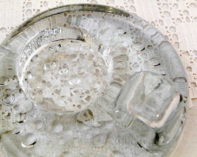 Vintage Solid Crystal Glass Mid Century Candle Holder, 1970s Chamberstick made of Thick Glass, Studio Glass Candle Stick for Night Light