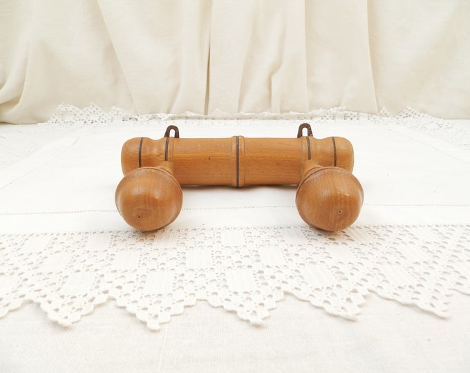 Antique French Faux Bamboo Wooden 2 Hook Coat Rack, Home Improvement, 2 Hat Clothes Hooks Made of Wood from France, Country Cottage Decor