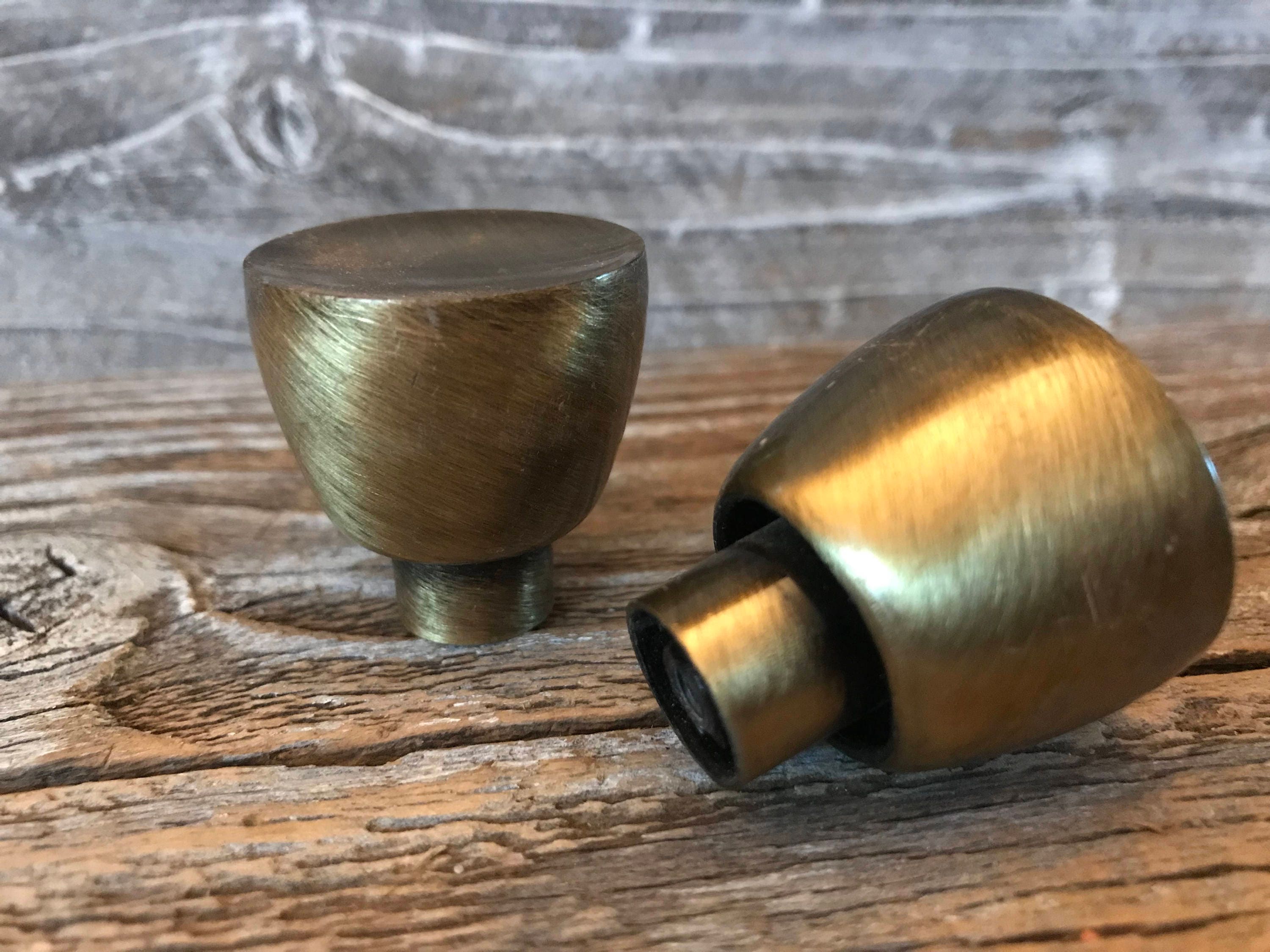 2 Vintage Mid Century Round Antique Gold Metal KnobsPulls,