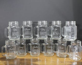 Set of 12 Wedding Party Mason Jar Mugs