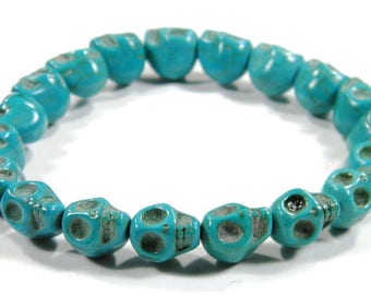 Small Turquoise or Blue Day of the Dead Skull Bracelet (Dia De Los Muertos - All Saints Day)